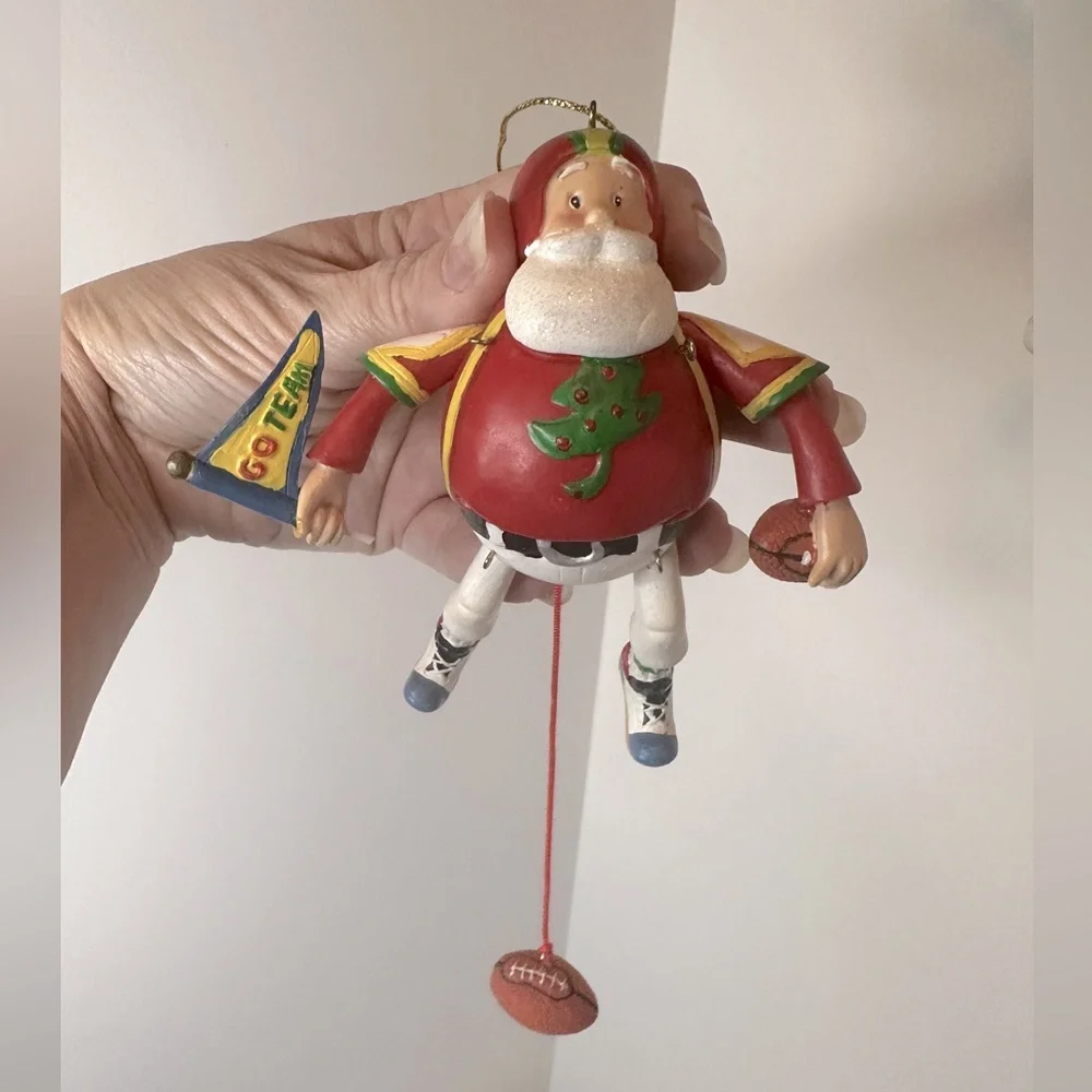 Sports Themed Santa Ornaments Set of 3 Baseball Basketball and Football Moveable